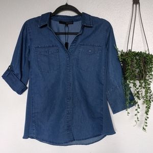 NWT Harvé Benard Side Knit Denim Top